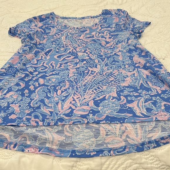NWOT LILLY PULITZER BOCA BLUE SEA WHAT I SEA scoop neck Etta top size Large - Picture 3 of 5